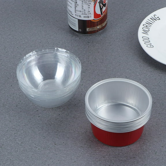 NICEXMAS Round Aluminum Foil Baking Cups with Clear Lids Assorted Color Heat Resistant for Dessert Use 125ml