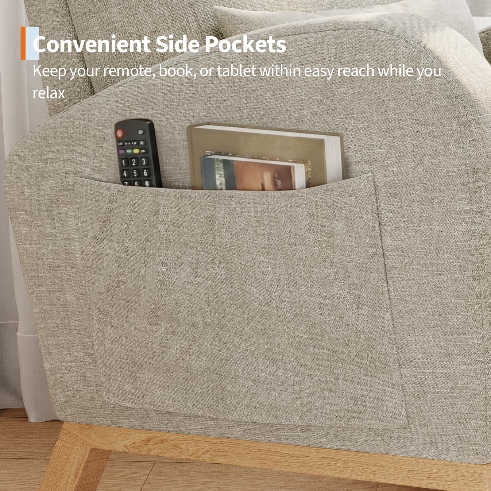 Rocking Chair, Modern Glider Chair, Recliner Armchair with Wood Legs and Side Pocket, Nursery Rocking Accent Chair with High Back for Living Room Bedroom
