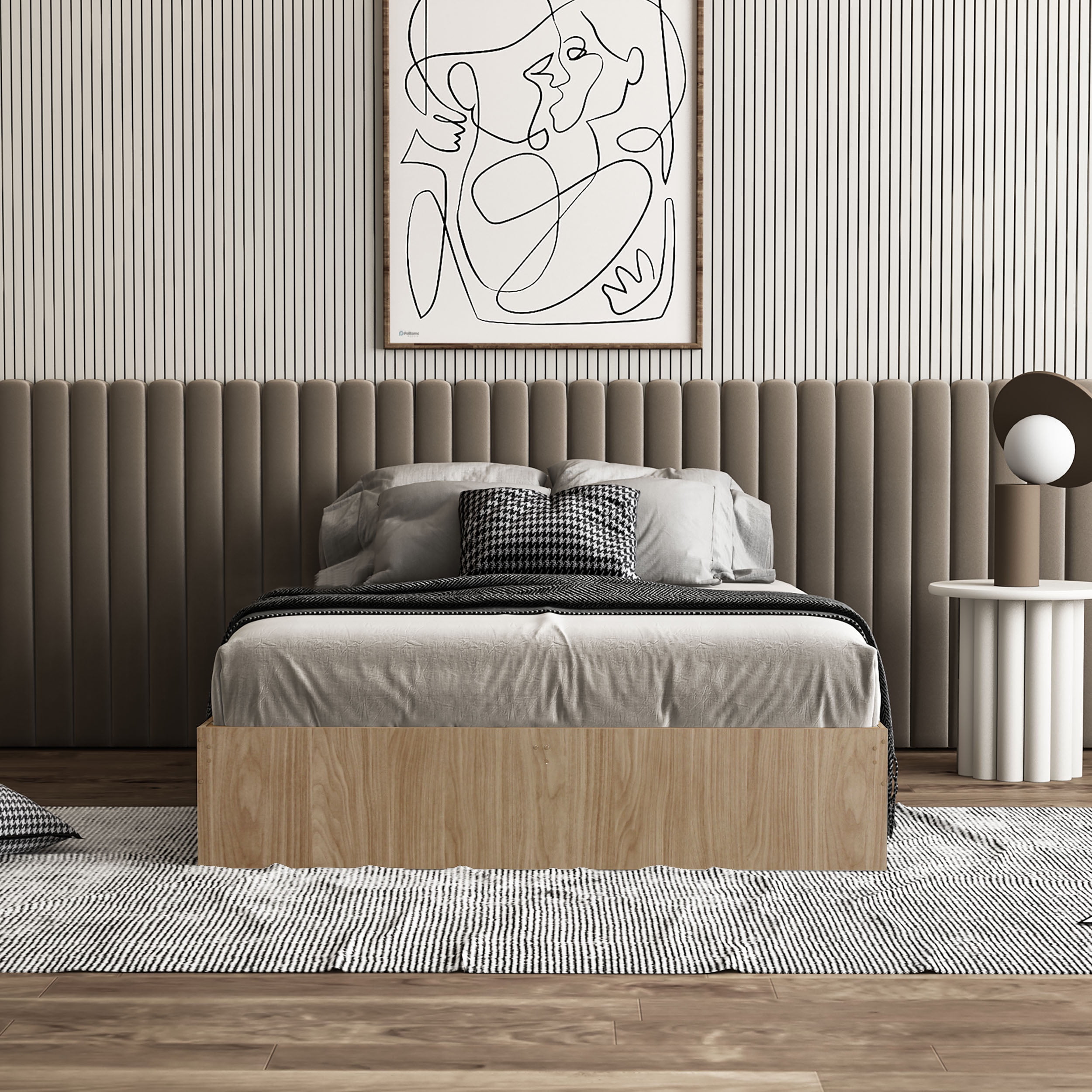 Polifurniture Queen Size Wood Platform Bed Frame, Light Oak
