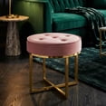 thumbnail image 3 of Cortesi Home Rosa Round Ottoman, Blush Pink Velvet with Brushed Gold Stainless Steel, 3 of 4