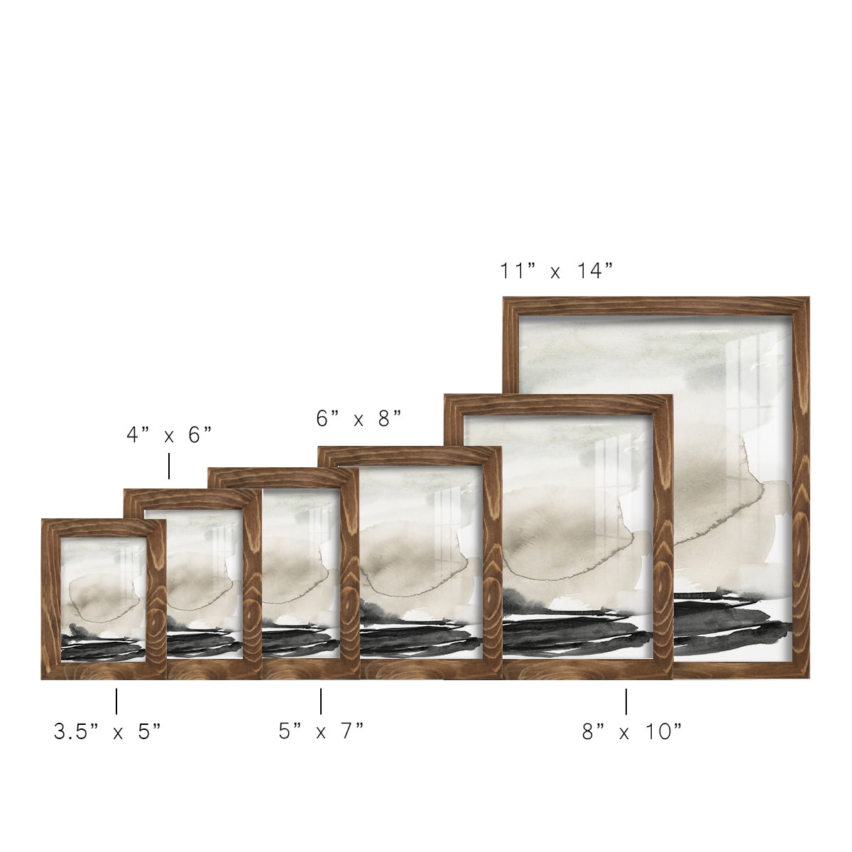 Ebony Horizon Triptych II - Framed Print w/glass - Walnut