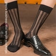 thumbnail image 4 of Mens Thin Dress Socks Silk Sheer Formal Business Socks Soft Nylon Middle Calf Suit Socks See Through Wide Stripe Socks, 4 of 15