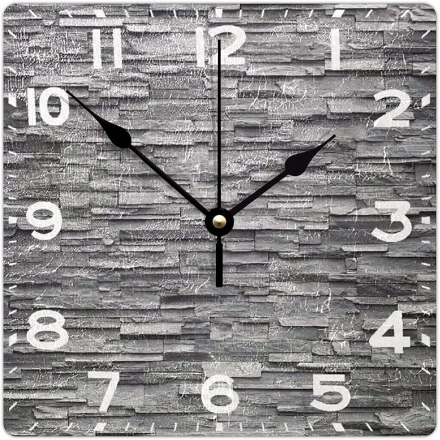 WBTAYB Black Slate Stone Wall Clock Square Wood Clock 10 Inch Silent