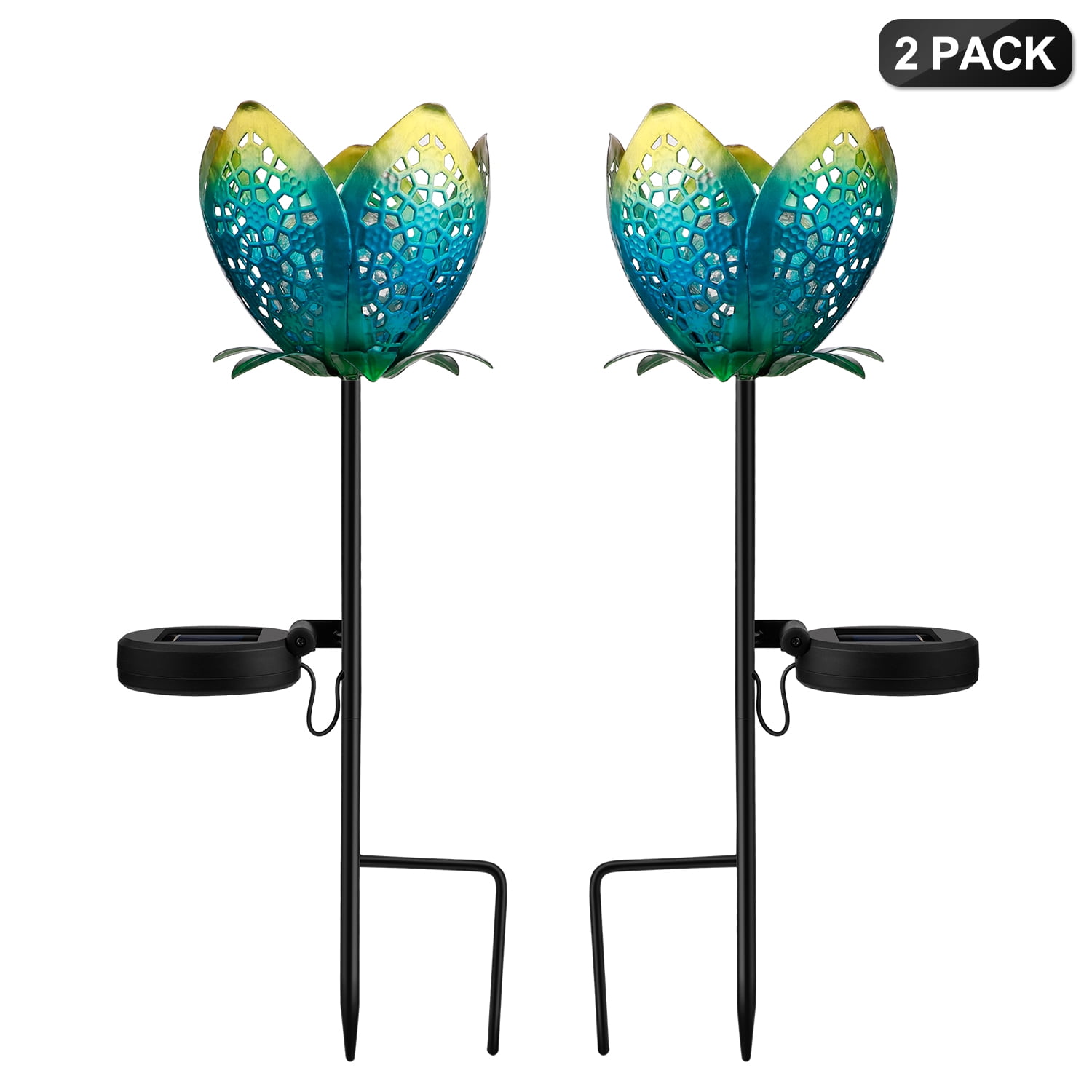 solar metal flower stake light