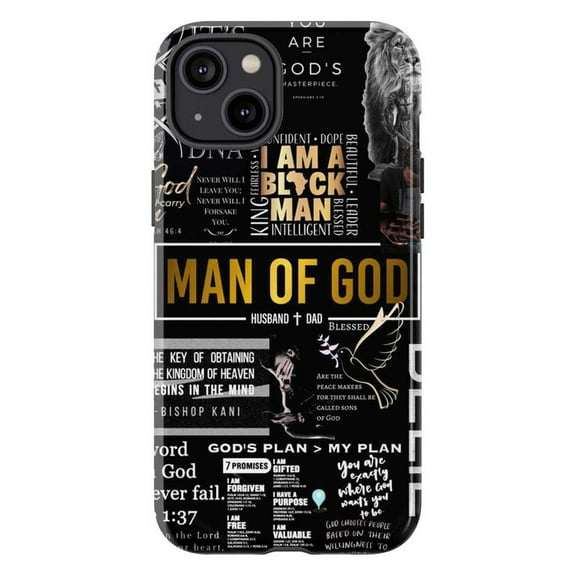 Man of God Phone Case, Christian Bible Verse Motivational Black and Gold Design Protective Cover for iPhone 17 16 15 14 13 12 11 Plus Pro Max Mini