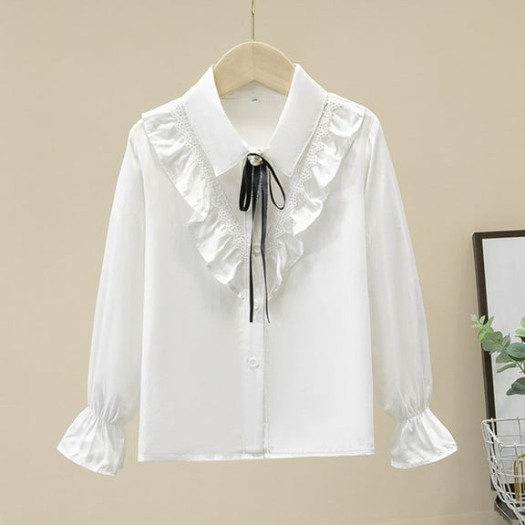 ATOGUTA Long Sleeve Shirts for Girls Button Down Shirts Long Sleeve Kids Casual Blouse Fall Winter Tops T-Shirt White, Size 3T-13