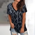 thumbnail image 2 of T-Shirt Femme Imprimé Léopard Manches Courtes Col en V Ample Blouse Tops, 2 of 8