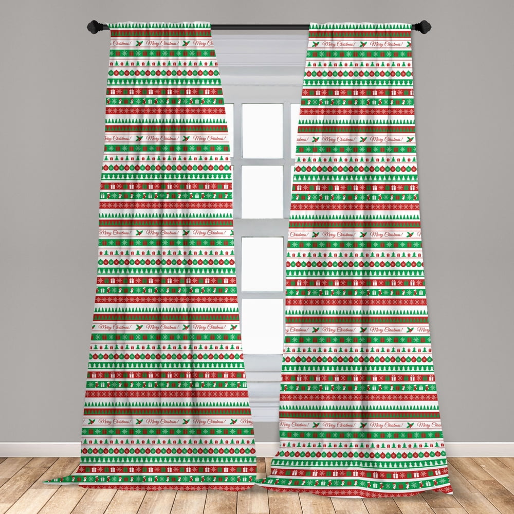 Christmas Curtains 2 Panels Set, Merry Christmas Words Xmas Ceremony