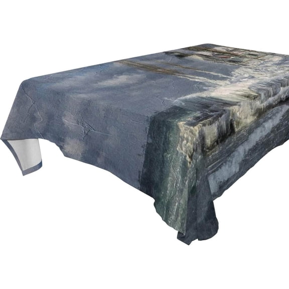 SKYSONIC 60"x120" Square Tablecloth with Winter Snow Shoreline Prints, Anti-Wrinkle and Smooth Table Cloth for Kitchen/Home Party Decoration