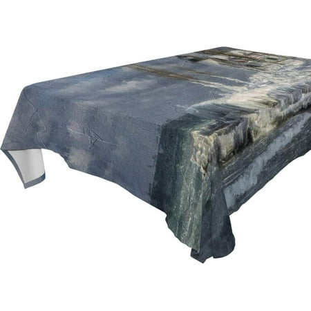 SKYSONIC 60"x120" Square Tablecloth with Winter Snow Shoreline Prints, Anti-Wrinkle and Smooth Table Cloth for Kitchen/Home Party Decoration