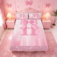 thumbnail image 5 of meiyoeat Cute Bowknot Letter Print King Sheets For Girls,Pink Bowtie Monogrammed H Bedding For Kids,4 Pieces, 5 of 6