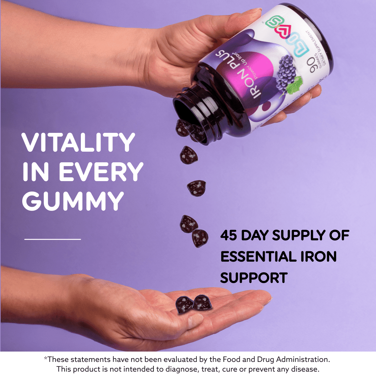 LIVS Iron Plus Gummies for Kids - Iron Gummies with Vitamin C, B12, Folate, Zinc & Biotin - Energy, Immune & Blood Support - Grape Flavor - 120 Count with 60 Servings