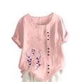 thumbnail image 3 of DDAPJ pyju Plus Size Tops for Women Dressy Casual Summer Cotton Linen T Shirts Floral Print Short Sleeve Crewneck Tunic Blouse Pink XXXXXL, 3 of 5