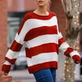 thumbnail image 4 of Sweaters for Women 2025 Striped Color Block Long Sleeve Crewneck Loose Knitted Jumper Top Womens Pullover Sweaters, 4 of 5