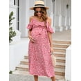thumbnail image 3 of Yesfashion Swiss Dot Smocked Maternity Dress/V Neck Flutter Sleeve Midi Dress for Baby Shower Wedding Guest Photoshoot, 3 of 8