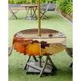 thumbnail image 2 of Fall Tablecloth with Umbrella Hole and Zipper Autumn Maple Leaves Round Outdoor Tablecloths 60 Inch Table Cloths Pumpkin Yellow Wood Grain Thanksgiving Patio Table Cloth Cover for Holiday Party Garden, 2 of 5