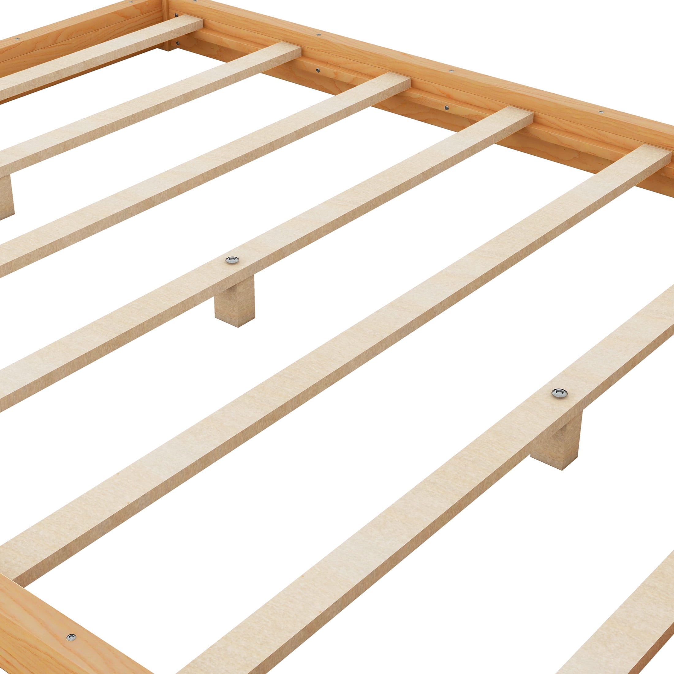 Noble House Queen Erika Canopy Platform Bed, Modern Minimalist Wood Frame with Slat Support, Support Legs, Natural