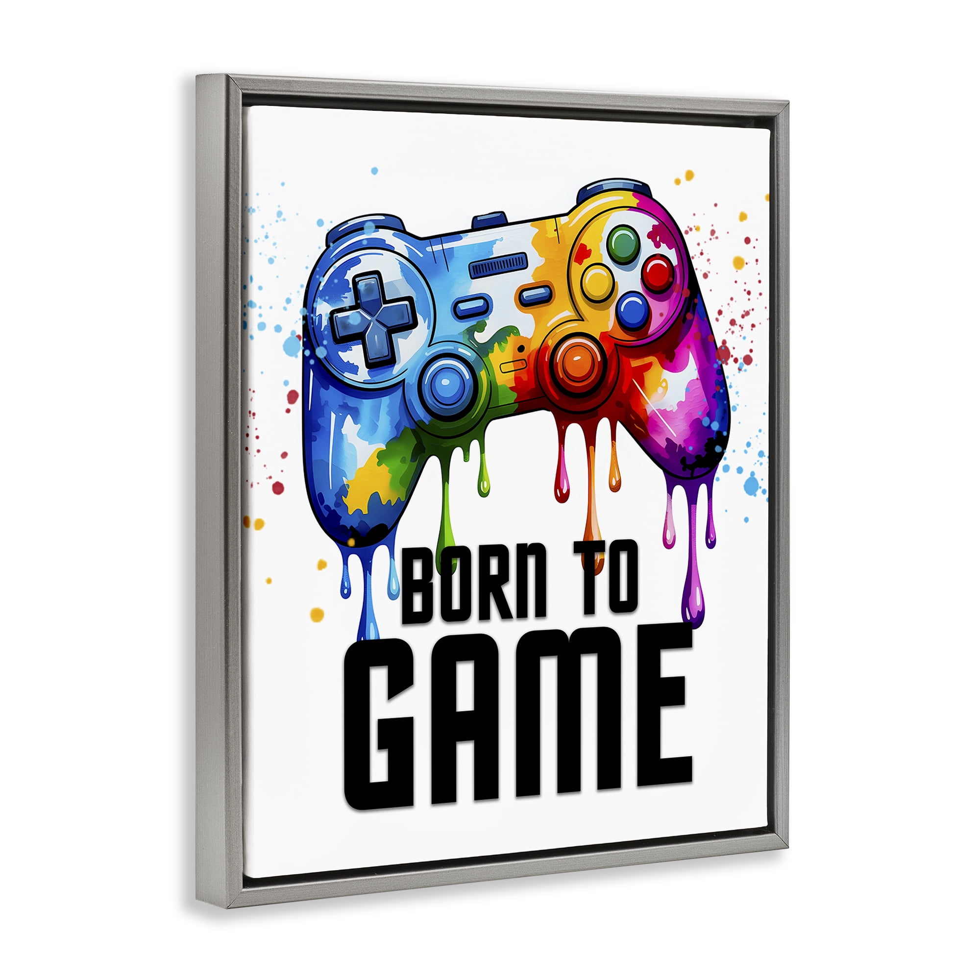 Stupell Industries Born To Game Splash Gray Framed Floater Canvas Wall Art, design by Kim Allen