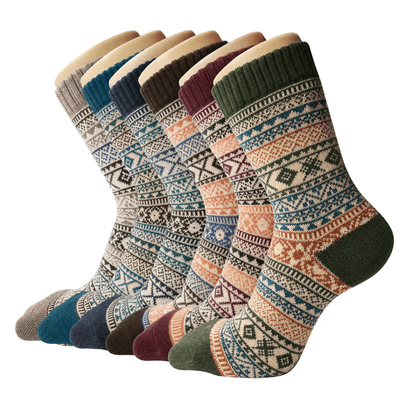 Loritta Wool Socks for Women, 6 Pairs Warm Winter Thick Boot Crew Socks, Shoe Size 5-9