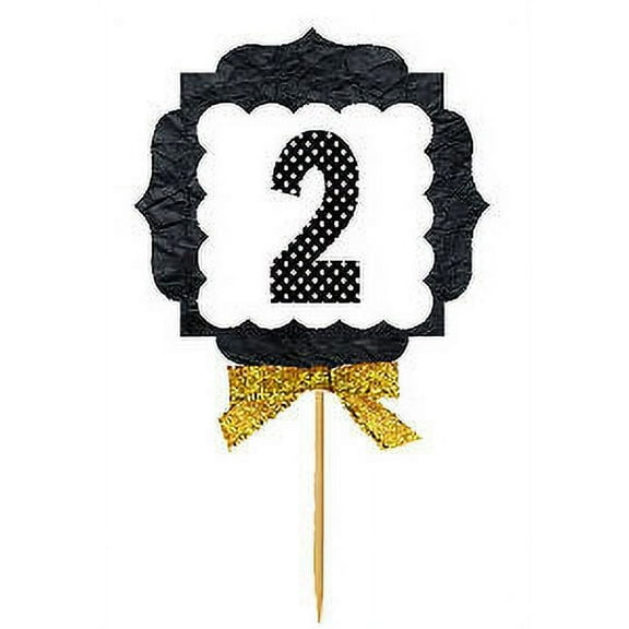 2nd Birthday / Anniversary Gold Ribbon Hand Crafted Novelty Cupcake Decoration Toppers / Picks -12ct