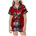 thumbnail image 1 of Ediodpoh Halloween Girls' Summer Outfits - Two Piece Set Featuring Short Sleeve Button Down Tops with Patterns Paired with Comfortable Shorts for Kids Casual Wear Kids Casual Set Red 10-11 Years, 1 of 4