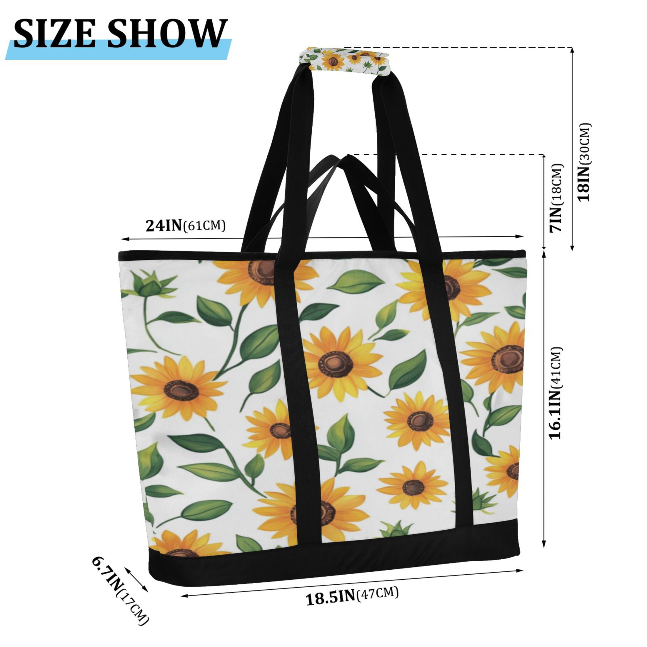 Large Hand-held Ice Pack Picnic Bag Insulation and Refrigeration Suitable for Shopping Picnics and Camping Lovely Sunflower