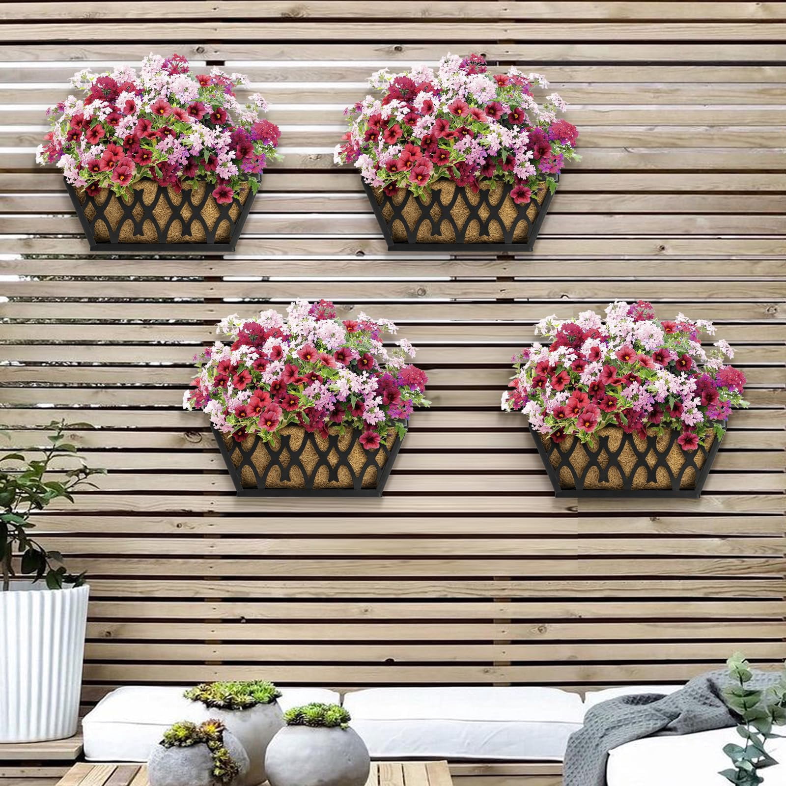 14 Inch Window Boxes 4 Pack-black Rectangular Outdoor Hanging Garden Planter