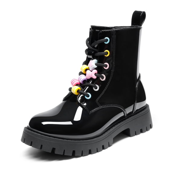 DREAM PAIRS Girls' Combat Ankle Boots, Lace-Up Boots with Side Zipper, Adjustable Fit, Round Toe and Anti-Slip Outsole