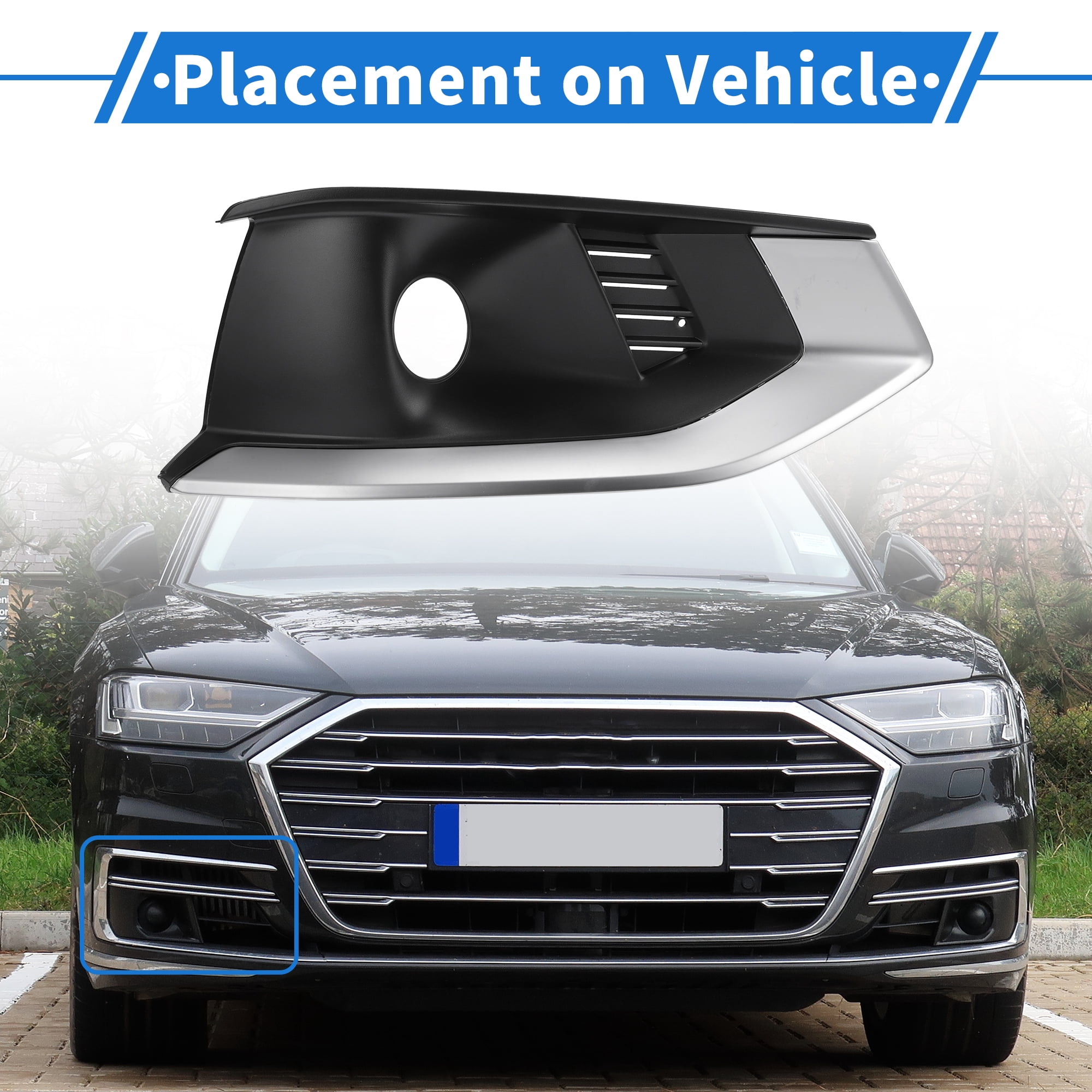 1pc Car Front Right Fog Light Grill for Audi A4L 2020-2022 No.8WD807681L ABS Black Silver Tone