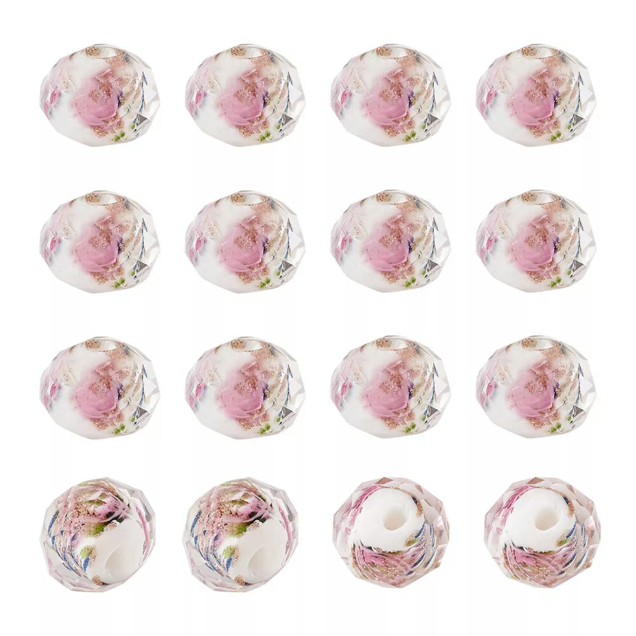 U8MO 60pc/Strd Faceted Rondelle Handmade Gold Sand Lampwork Inner Flower Beads 9~10mm
