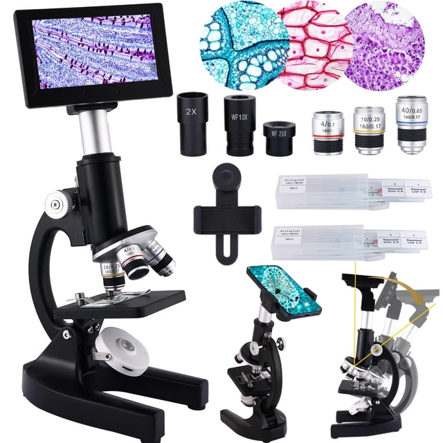Microscopio Herwick 40X-2500X con aumento, pantalla HD de 4,3 pulgadas