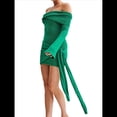 thumbnail image 3 of Vestido de Punto Corto con Hombros Descubiertos para Mujer, Larga, Irregular, con Cordones, Sexy Verde S, 3 of 10