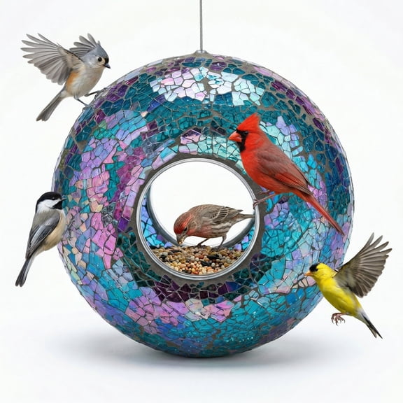 a ting garden hanging bird feeder mosaic circle for outdoor decoration,blue