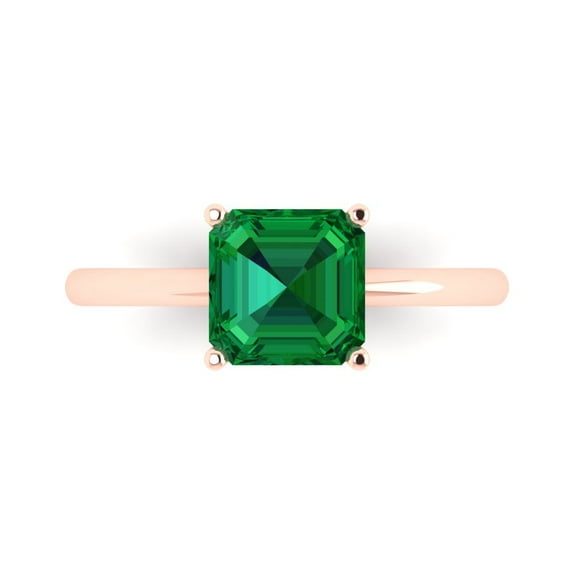 Solitaire Engagement Ring for Women - 2ct Simulated Emerald in 18K Rose Gold Promise Ring