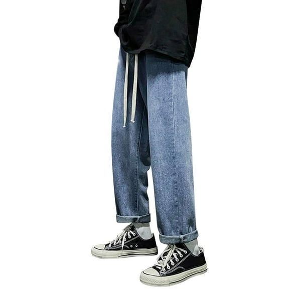 XUNHAO Mens Jeans Fashion Casual Solid Denim Straight Pants Tassel Pant Leg Zipper Fly Pocket Trousers Relaxed Fit Trousers Effortless And Trendy Look