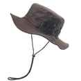thumbnail image 3 of Men Women Adjustable Drawstring Sun Hat Solid Cotton Breathable Wide Brim Outdoor Fisherman Cap for Climbing Hunting Beach, 3 of 3