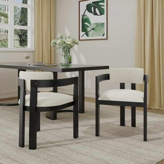 Rovelle Modern Upholstered Dining Chairs, Rubberwood, Beige   Black, Set of 2