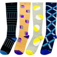 thumbnail image 4 of Mens & Womens 4 Pair Extra Soft Colorful Design Medium Graduated Compression Socks 15-20mmHg. Travel & Flight, Work, Sports, Nurses, Recovery, Lightweight Knee-High Stockings: Bold Statement M/L, 4 of 4