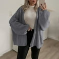 thumbnail image 2 of Women's Cardigans Long Sleeve Chunky Knit Solid Color Loose Coats Casual Open Front Casual Lantern Sweaters (Dark Gray L), 2 of 6
