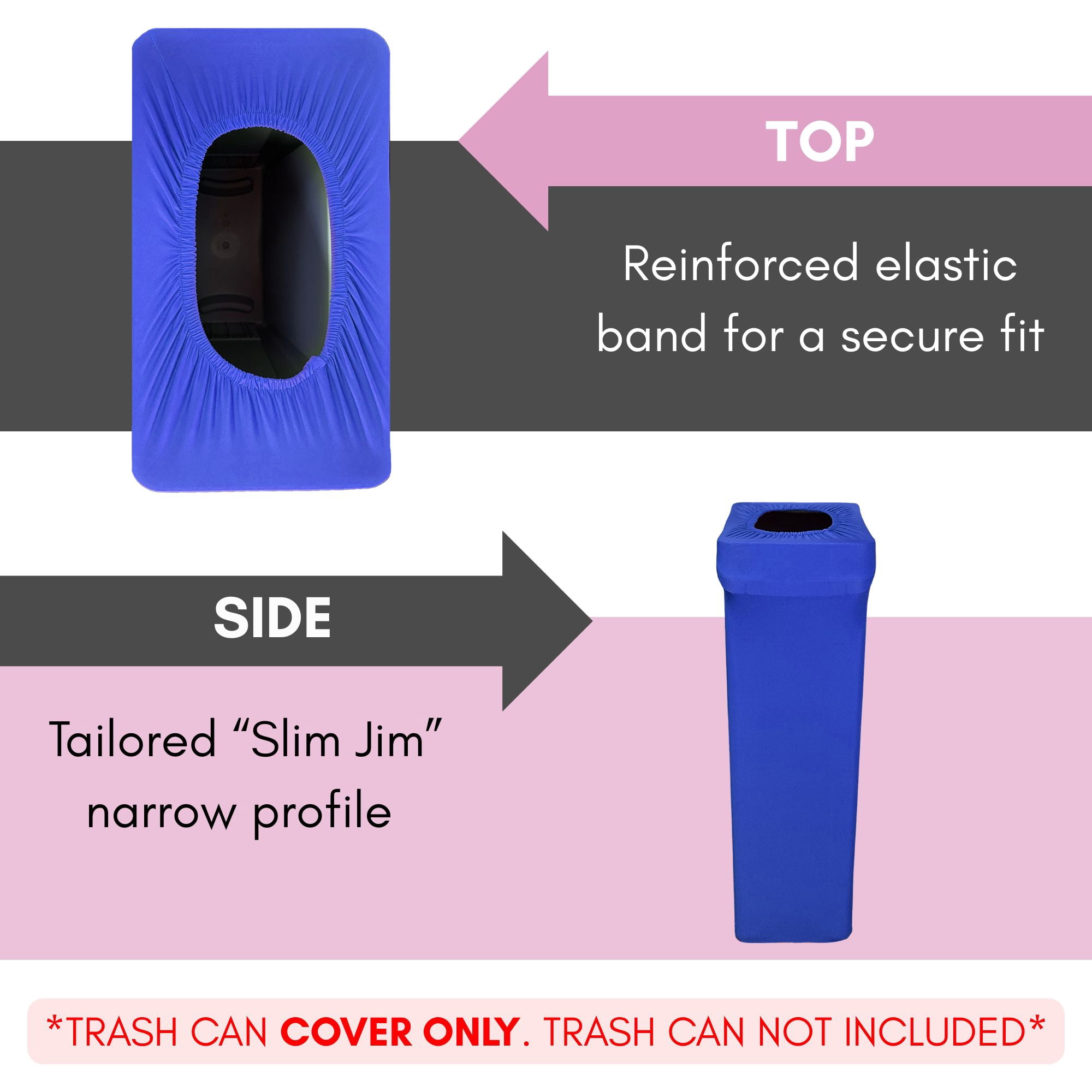 YOUR CHAIR COVERS - 23 Gallon Spandex Slim Jim Narrow Trash Can Cover - Royal Blue w/ Recycling Logo (Cover ONLY, Trash CAN NOT Included)