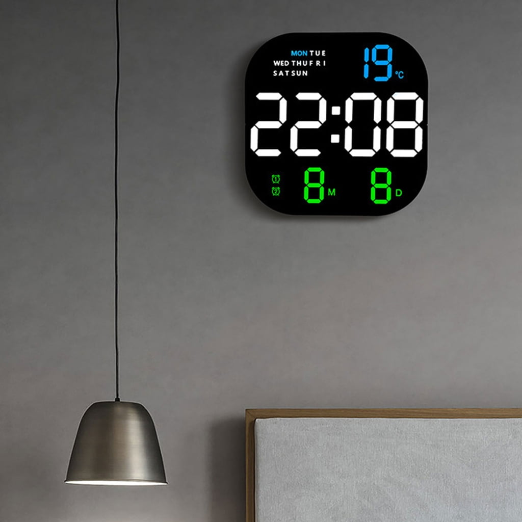 Large Digital LED Wall Clock Calendar with Alarms,Temperature for Bedroom Living Room Table Desktop Decor