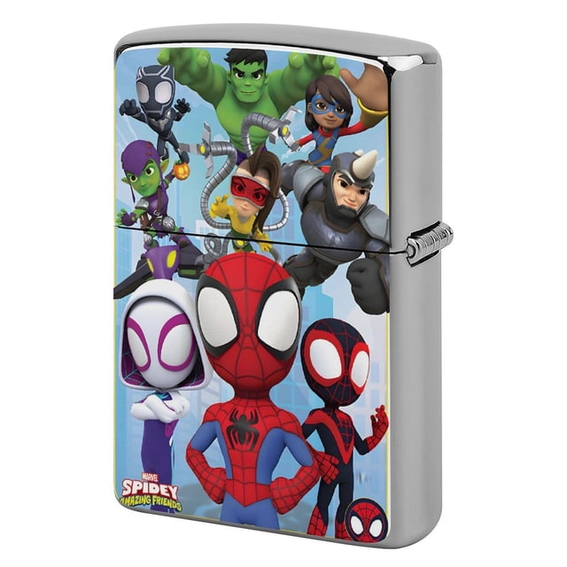 Spidey y sus sorprendentes amigos-theme Copper Metal Lighter Shell, Premium Replacement Refillable Lighter Case with Durable Metal Construction, Compatible with Zippo and Most Standard Lighter Models