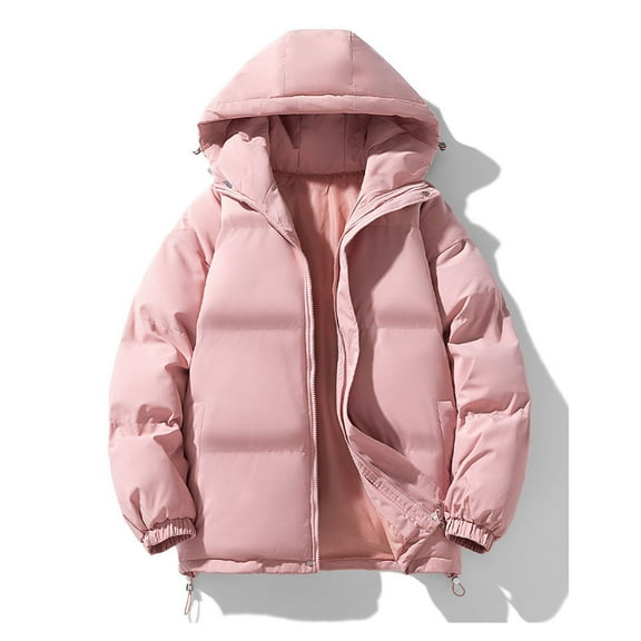 CQONEPT Women's Plus Size Puffer Hoodie Full Zip Up Quilted Jacket Trendy Down Coats Thicken Overcoat with Pockets Pink XL