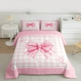 thumbnail image 2 of Manfei Princess Pink Ribbon Bedding Comforter Set for Girl, Cartoon Monogrammed K Twin Comforter Sets, Buffalo Plaid Reversible Bedding Set, Luxury Bedroom Decor, 2 Pieces, 2 of 8