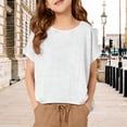 thumbnail image 7 of Otqutp Teen Girls Cotton Linen Tee Crew Neck Loose Fit Short Sleeve T-Shirt Casual Soft Summer Kids Blouse Tops 2-16 Years, 7 of 7