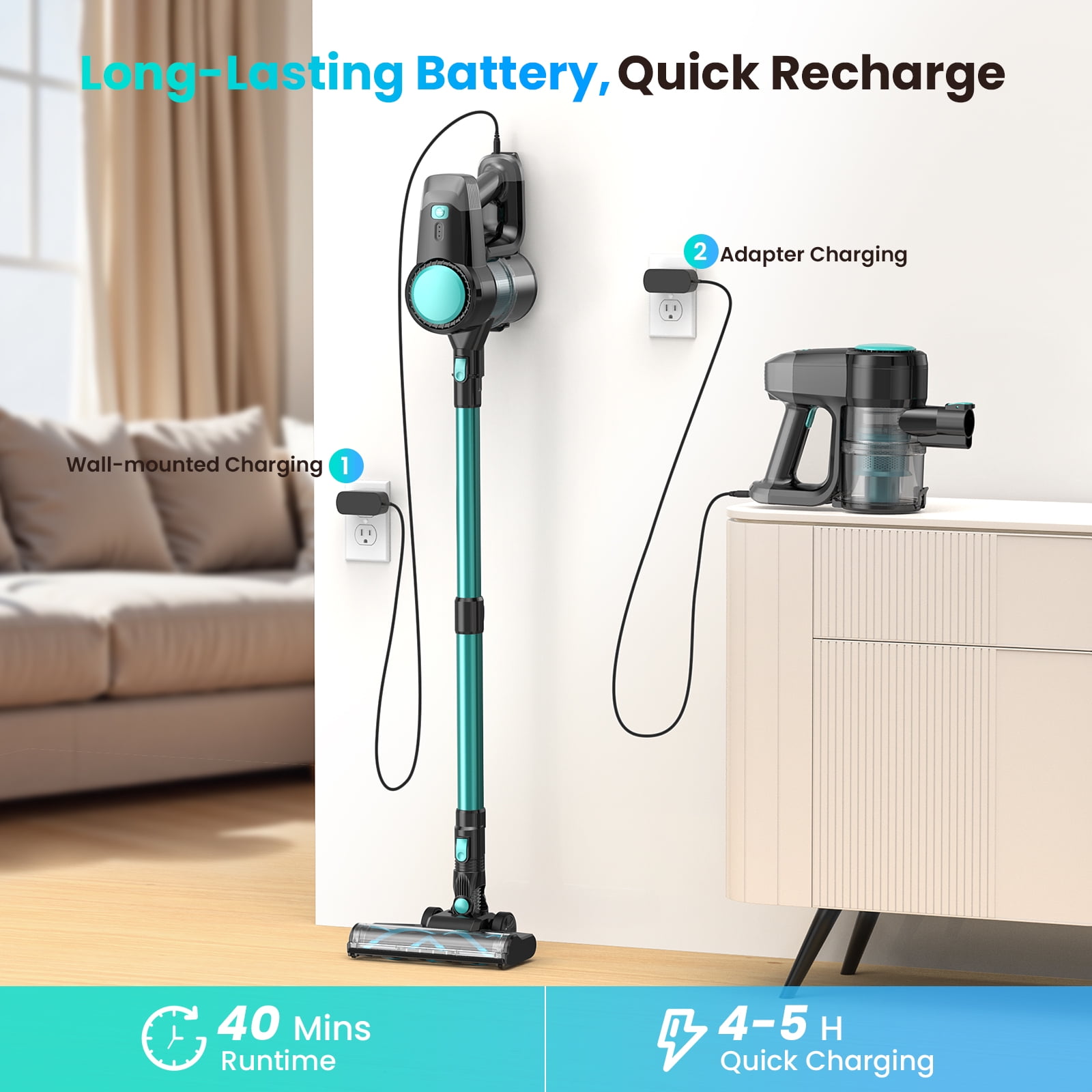 YOMA Cordless Vacuum Cleaner, Ultra-Lightweight Stick Vacuum, 40mins Runtime, 6 in 1 Powerful Handheld Vacuum for Home Hard Floor Carpet Pet Hair