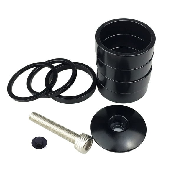 PLATT Bike Headset Spacer 7PCS Aluminium Alloy MTB Road Bike Stem Headset Spacer Fit 1 1/8-Inch Stem 2/3/5 /10mm (Black) (Headset Spacer with Top Cap)