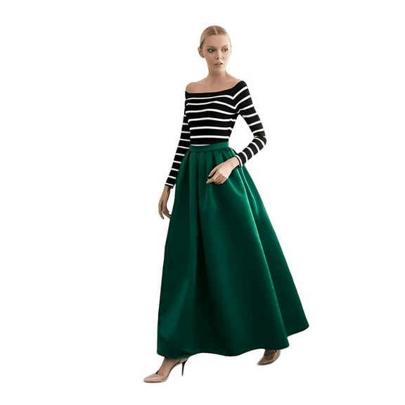 Luxurious Womens Emerald Green Taffeta Maxi Skirt With One Pocket –Formal Events & Evening Occasions