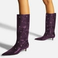 thumbnail image 4 of FSJ Women Trendy Rivets Studded Kitten Low Heel Mid Calf Boots Pull On Faux Leather Booties Pointed Closed Toe Comfort Dressy Shoes Size 8 Purple, 4 of 4