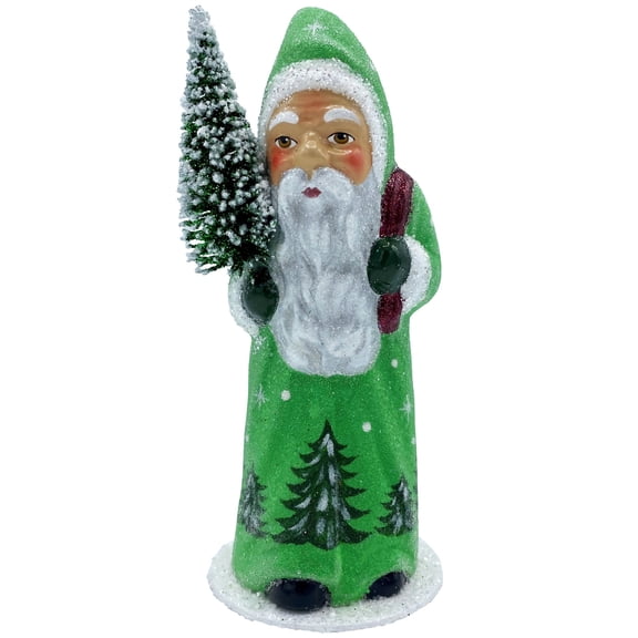 Alexander Taron 6.5" Green Santa with Tree Schaller Paper Mache Christmas Candy Container
